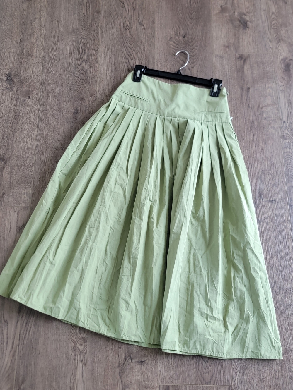 Zara Pleated Yoke Light Green Women's Midi Skirt